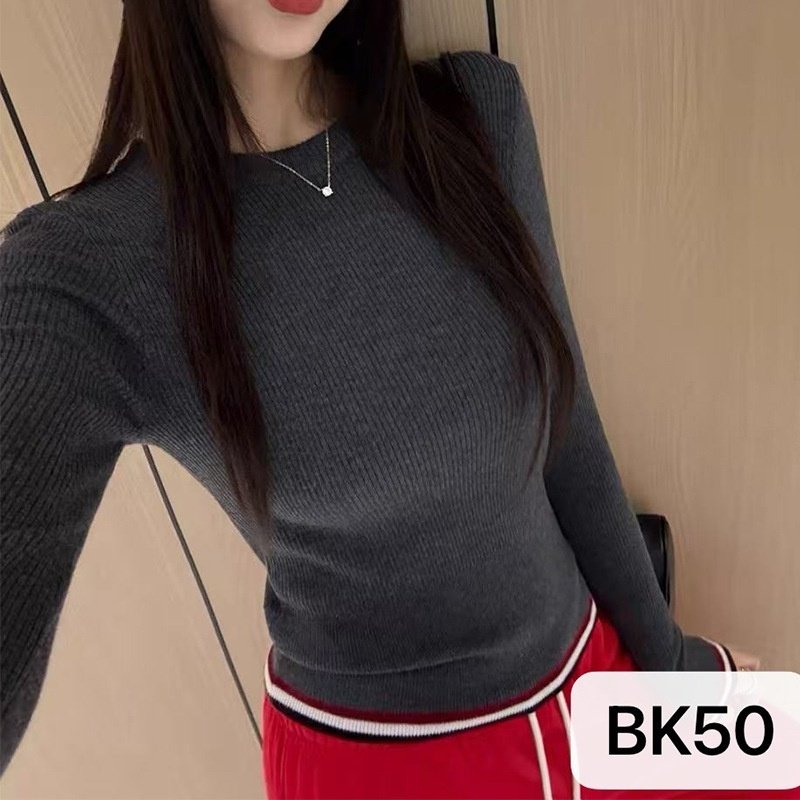 Striped Color-Block Crew-Neck Wool Top For Early Autumn - Image 3