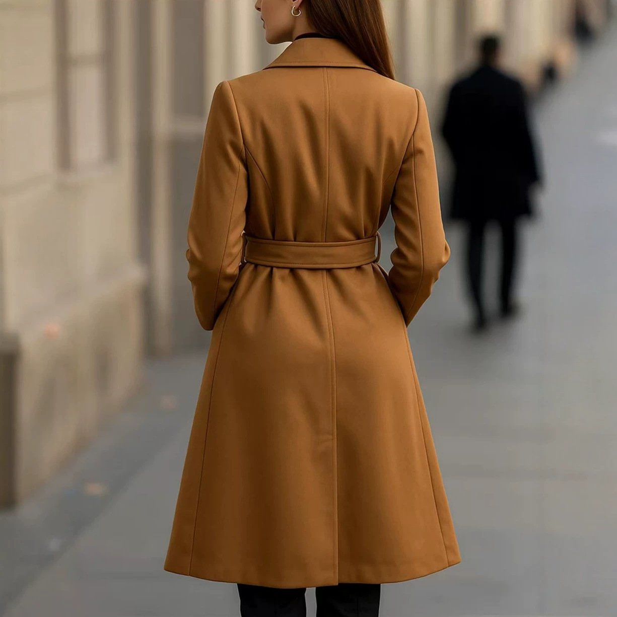 Elegant Lapel Double-breasted Long Trench Coat Outerwear - Image 4