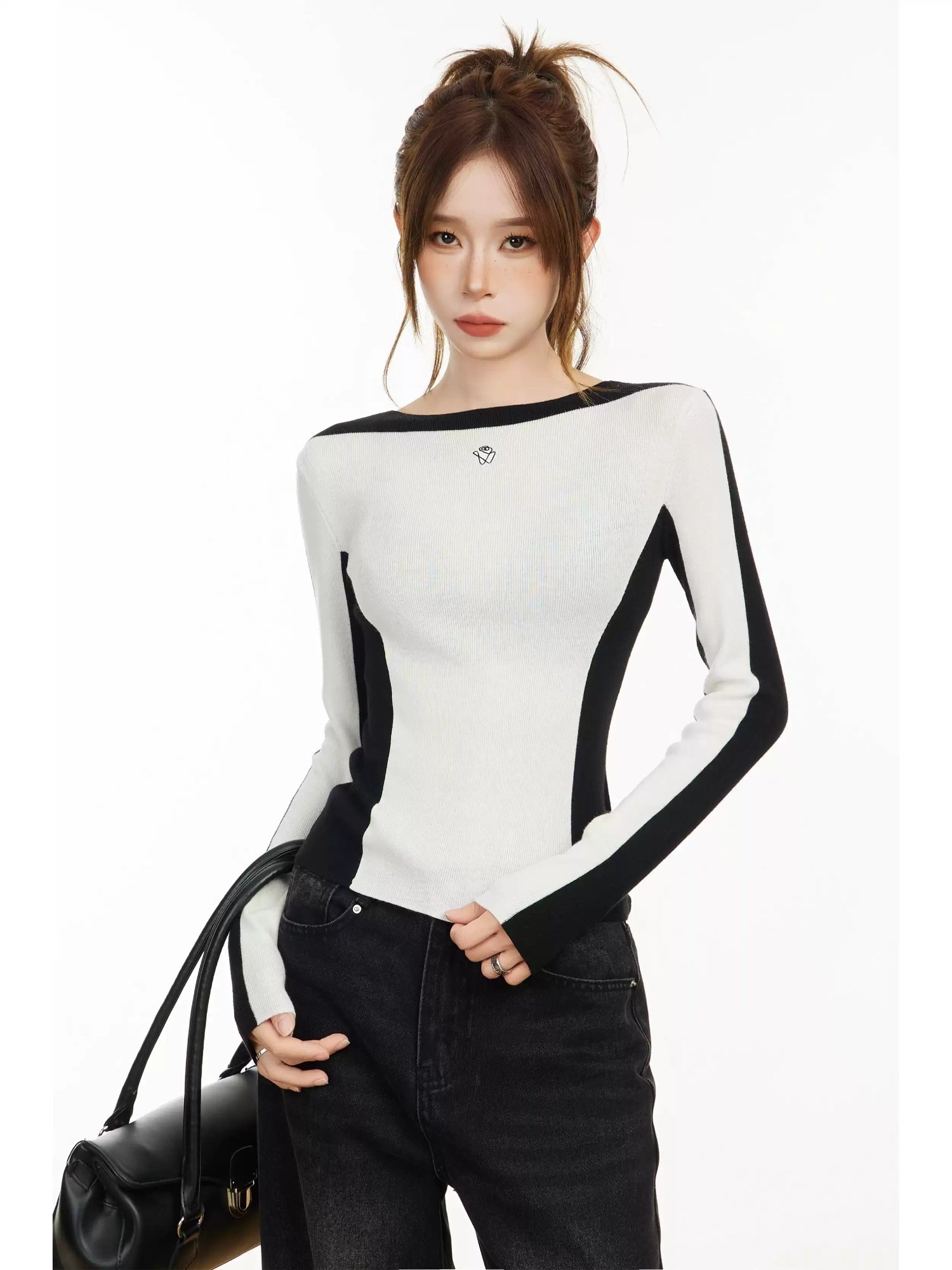 White Off-Shoulder Long-Sleeve Women's Autumn-Winter T-Shirt Top - Image 4