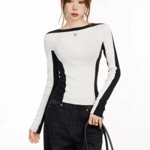White Off-Shoulder Long-Sleeve Women's Autumn-Winter T-Shirt Top