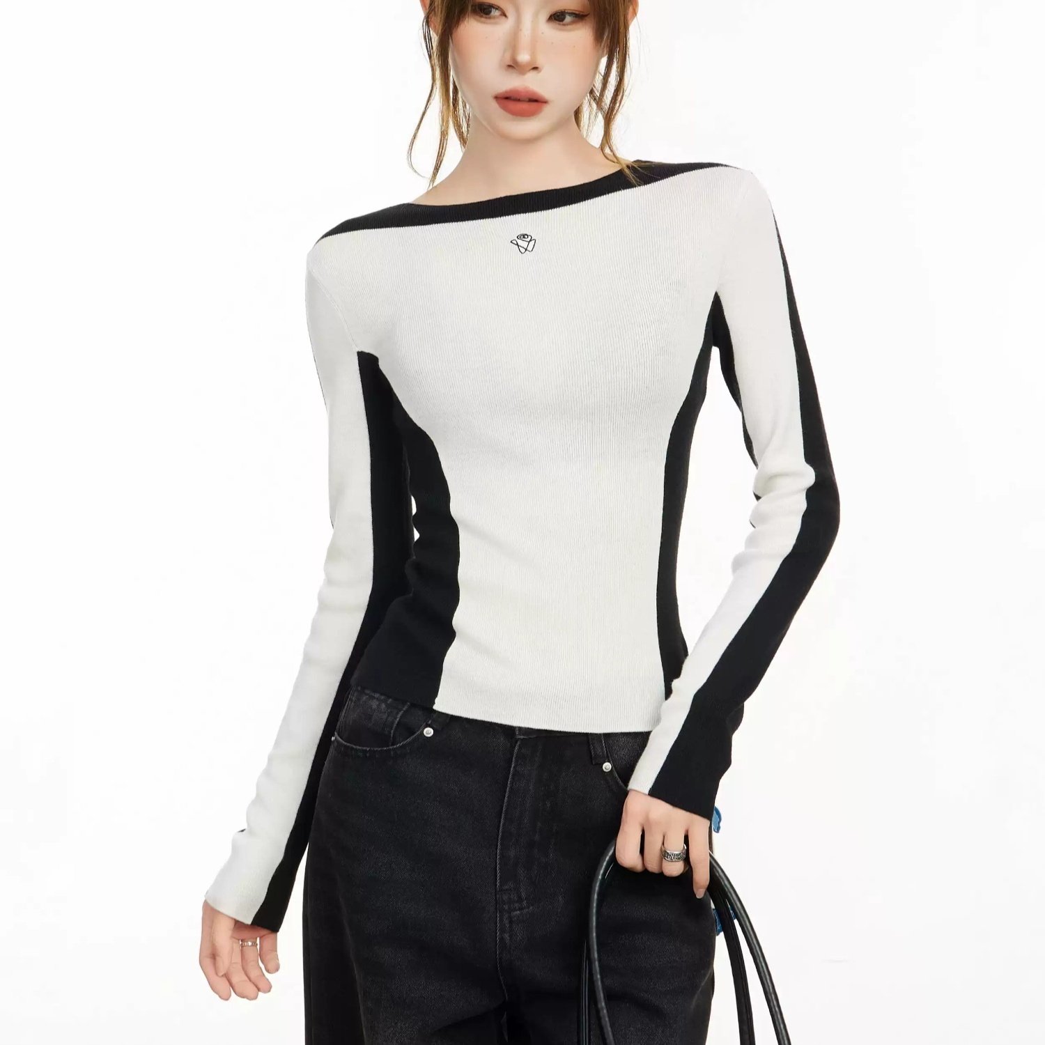 White Off-Shoulder Long-Sleeve Women's Autumn-Winter T-Shirt Top