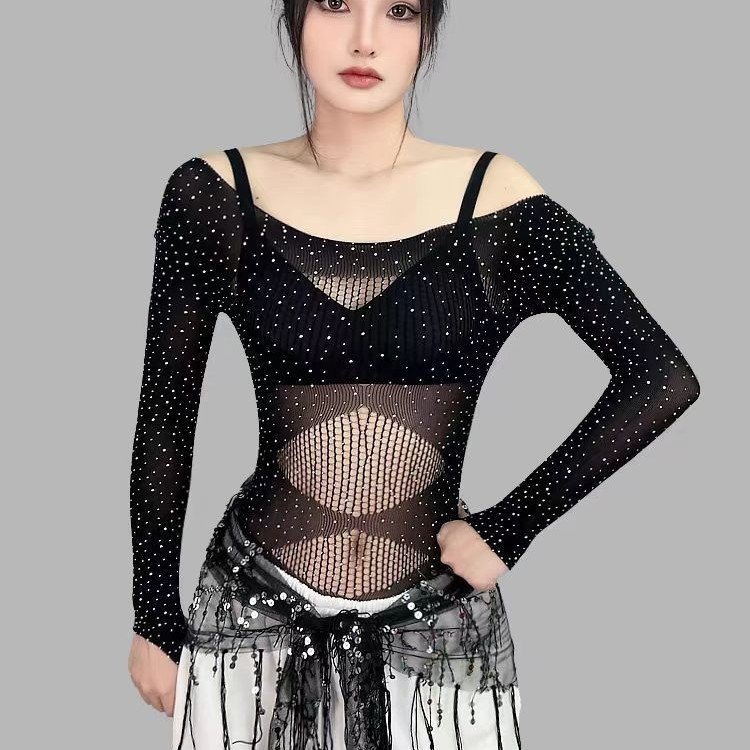 Womens High-Elastic Knitted Sheer Long-Sleeve Bodysuit