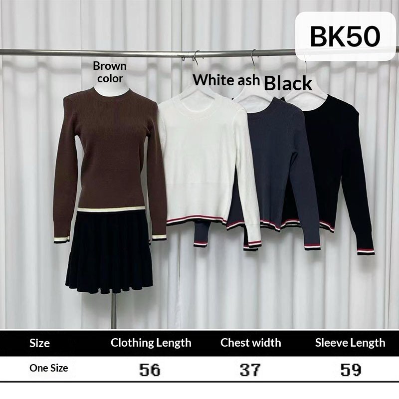 Striped Color-Block Crew-Neck Wool Top For Early Autumn - Image 6