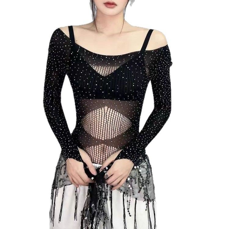 Womens High-Elastic Knitted Sheer Long-Sleeve Bodysuit - Image 8