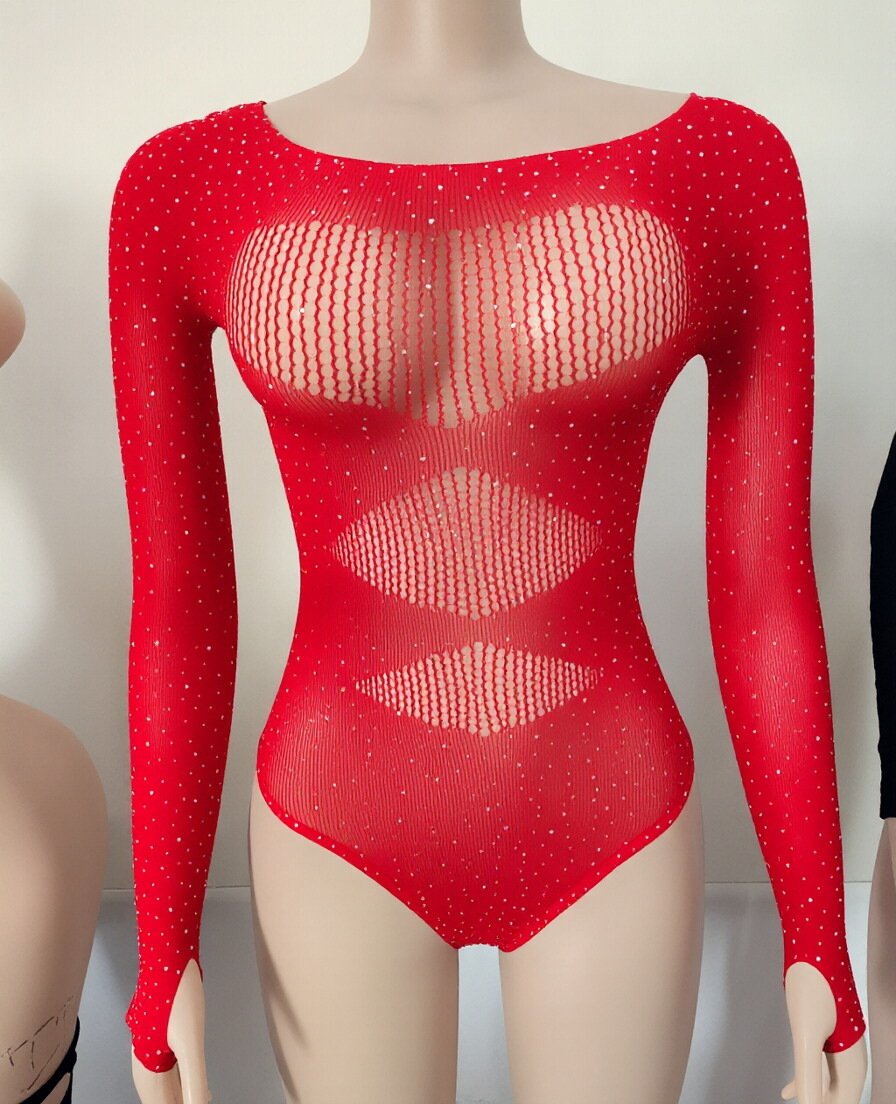 Womens High-Elastic Knitted Sheer Long-Sleeve Bodysuit - Image 5