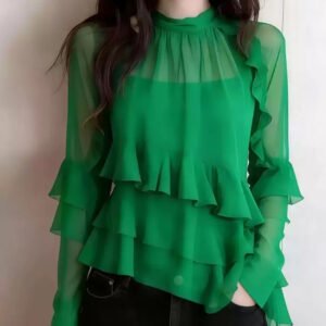 Plus-size Women's Summer New Elegant Ruffled Light-luxury Long-sleeved Style